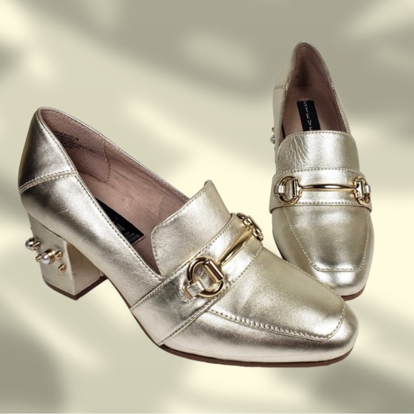 Steven by Steve Madden Layla Gold Leather Block Heels - Picture 4 of 8